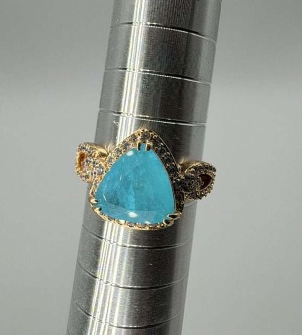 BP A Thrilling Passion Size 9 Lab Created Aqua Blue Quartz & Genuine Quartz Gold